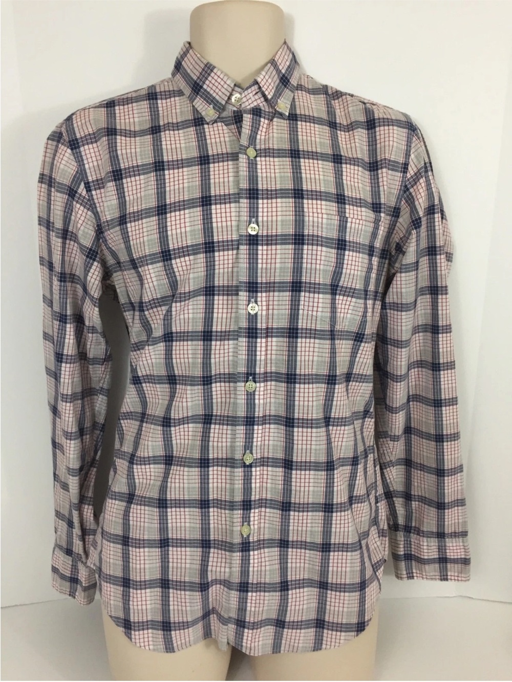 J. Crew Men's Small Long Sleeve Red White Blue Plaid Button Down Shirt